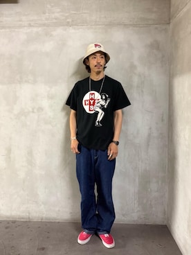 「HYSTERIC GLAMOUR（ヒステリックグラマー）のアイテム（ハット）」を使った、森 拓巳さん（メンズ・175cm）の夏コーディネート