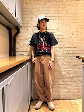 「アイテム（帽子）」を使った、森 拓巳さん（メンズ・175cm）の夏コーディネート