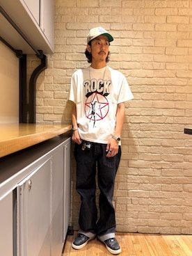 「アイテム（帽子）」を使った、森 拓巳さん（メンズ・175cm）の夏コーディネート