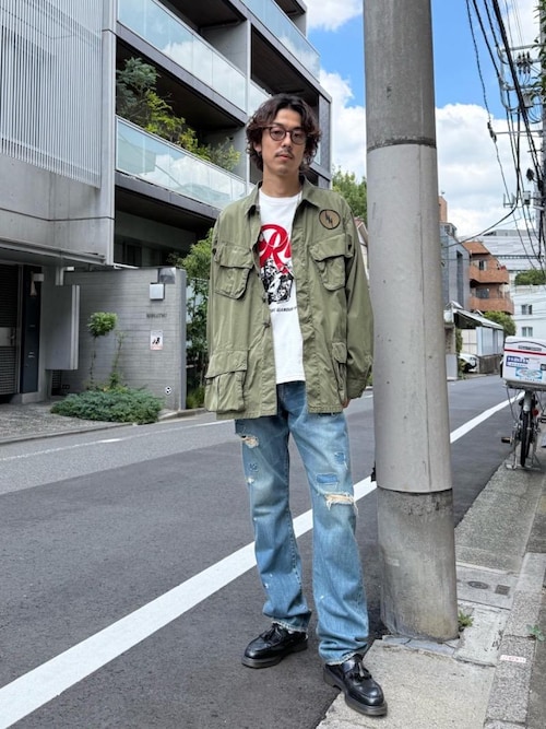 スクエアウインドウリメイク スリムストレートデニムパンツ