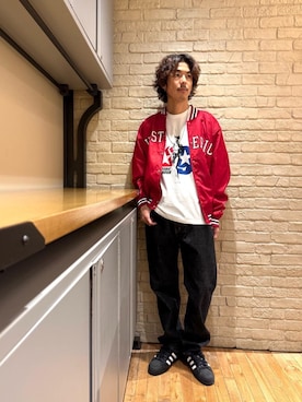 「アイテム（スタジャン）」を使った、森 拓巳さん（メンズ・175cm）の夏コーディネート