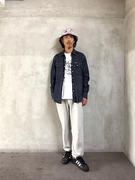 「HYSTERIC GLAMOUR（ヒステリックグラマー）のアイテム（ハット）」を使った、森 拓巳さん（メンズ・175cm）の夏コーディネート