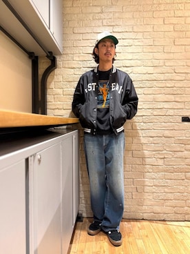 「アイテム（スタジャン）」を使った、森 拓巳さん（メンズ・175cm）の秋コーディネート
