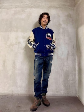 「アイテム（スタジャン）」を使った、森 拓巳さん（メンズ・175cm）の冬コーディネート