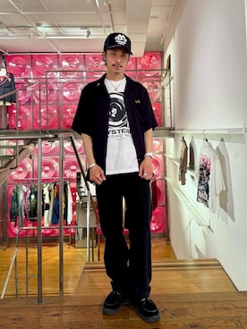「HYSTERIC GLAMOUR（ヒステリックグラマー）のクリーパーシューズ（ローファー、ブラック系）」を使った、森 拓巳さん（メンズ・176cm）の春コーディネート