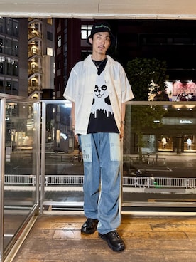 「HYSTERIC GLAMOUR（ヒステリックグラマー）のモンキーブーツ（ブーツ、ブラック系）」を使った、森 拓巳さん（メンズ・176cm）の夏コーディネート
