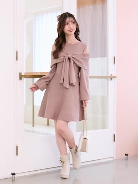 「アイテム（ワンピース、ピンク系）」を使った、𝑬𝒓𝒊𝒓𝒊𝒏さん（レディース・153cm）の秋コーディネート