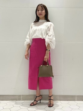 「アイテム（スカート、ピンク系）」を使った、本社 プレスさん（レディース・158cm）の春コーディネート