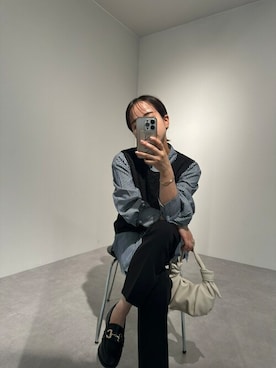 「UR'S（ユアーズ）のストレッチセンタープレスカラーパンツ（その他パンツ）」を使った、ur'sさん（レディース・153cm）の秋コーディネート