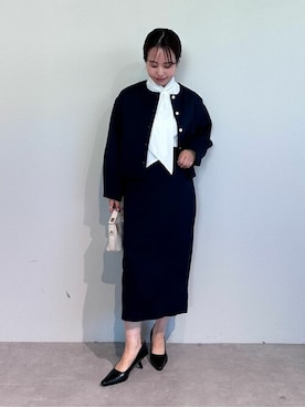 「urs」｜「アイテム（ノーカラージャケット）」を使った、ur'sさん（レディース・153cm）の冬コーディネート