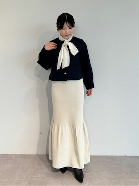 「urs」｜「アイテム（ノーカラージャケット）」を使った、ur'sさん（レディース・157cm）の冬コーディネート