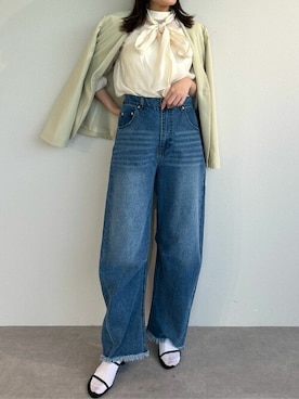 「urs」｜「アイテム（ノーカラージャケット）」を使った、ur'sさん（レディース・160cm）の春コーディネート