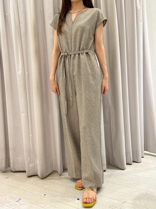 セール】リネンライクヘンリーネックオールインワン（つなぎ
