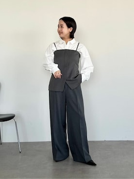 「UR'S（ユアーズ）のセンタープレスタックワイドパンツ（スラックス）」を使った、ur'sさん（レディース・153cm）の夏コーディネート