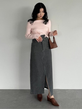 「アイテム（デニムスカート、グレー系）」を使った、ur'sさん（レディース・157cm）の夏コーディネート