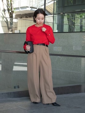 「UR'S（ユアーズ）のセンタープレスタックワイドパンツ（スラックス）」を使った、ur'sさん（レディース・153cm）の夏コーディネート