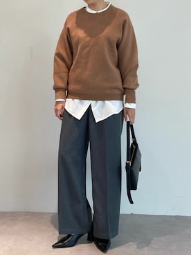 「UR'S（ユアーズ）のセンタープレスタックワイドパンツ（スラックス）」を使った、ur'sさん（レディース・157cm）の秋コーディネート
