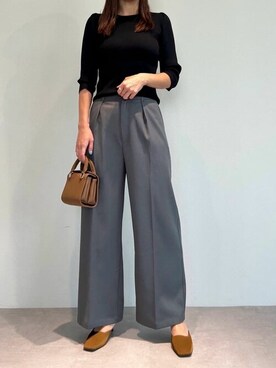 「UR'S（ユアーズ）のセンタープレスタックワイドパンツ（スラックス）」を使った、ur'sさん（レディース・168cm）の秋コーディネート