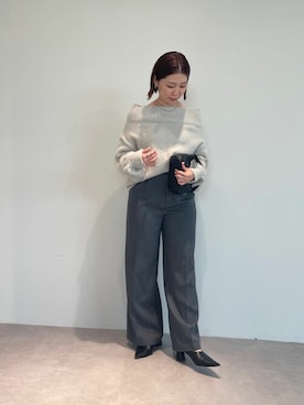 「UR'S（ユアーズ）のセンタープレスタックワイドパンツ（スラックス）」を使った、ur'sさん（レディース・154cm）の秋コーディネート