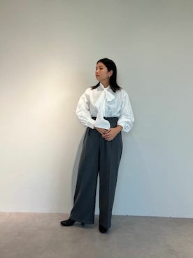 「UR'S（ユアーズ）のセンタープレスタックワイドパンツ（スラックス）」を使った、ur'sさん（レディース・158cm）の秋コーディネート