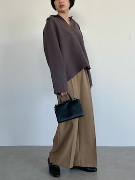 「UR'S（ユアーズ）のセンタープレスタックワイドパンツ（スラックス）」を使った、ur'sさん（レディース・157cm）の秋コーディネート