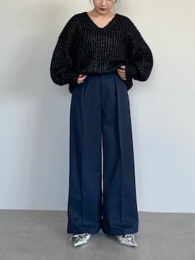 「UR'S（ユアーズ）のセンタープレスタックワイドパンツ（スラックス）」を使った、ur'sさん（レディース・159cm）の秋コーディネート