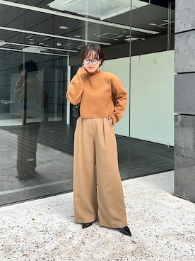 「UR'S（ユアーズ）のセンタープレスタックワイドパンツ（スラックス）」を使った、ur'sさん（レディース・153cm）の秋コーディネート