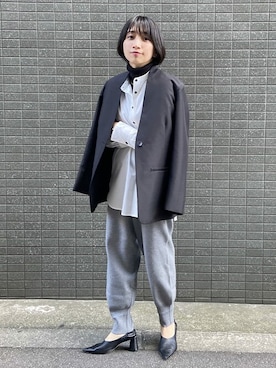 「ジョガーパンツ」｜「アイテム（ノーカラージャケット）」を使った、ur'sさん（レディース・157cm）の秋コーディネート
