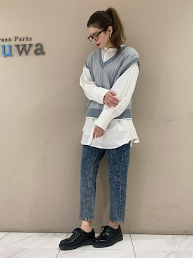 「ニットベスト×シャツ」｜sumiさん（レディース・161cm）の冬コーディネート