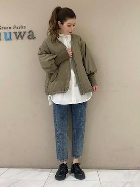 「テーパードデニム」｜「アイテム（その他アウター）」を使った、sumiさん（レディース・161cm）の冬コーディネート