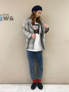 「テーパードデニム」｜「アイテム（ブルゾン）」を使った、sumiさん（レディース・161cm）の春コーディネート
