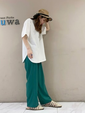 「グリーンパンツ」｜sumiさん（レディース・161cm）の春コーディネート