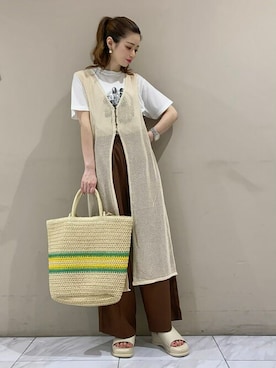 「ブラウンパンツ」｜「アイテム（ワンピース/ドレス）」を使った、sumiさん（レディース・161cm）の夏コーディネート
