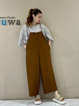 「Green　Parks（グリーンパークス）のアイテム（オールインワン・サロペット）」を使った、sumiさん（レディース・161cm）の夏コーディネート