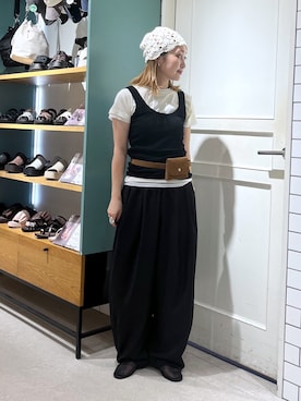「LOWRYS FARM（ローリーズファーム）のイージーワイドコクーンパンツ 327286（その他パンツ、ブラック系）」を使った、もっちさん（レディース・158cm）の夏コーディネート