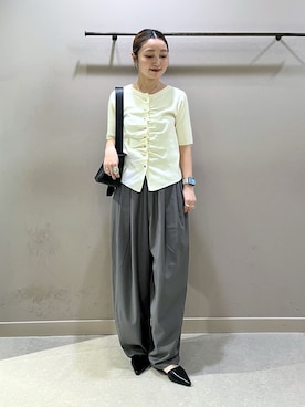 「LOWRYS FARM（ローリーズファーム）のイージーワイドコクーンパンツ 327286（その他パンツ、グレー系）」を使った、もっちさん（レディース・158cm）の春コーディネート