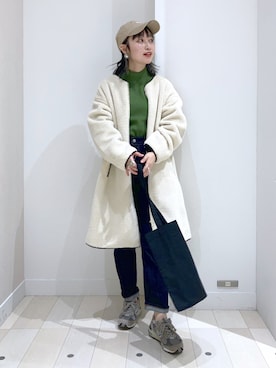 「アイテム（ノーカラーコート）」を使った、もっちさん（レディース・158cm）の秋コーディネート
