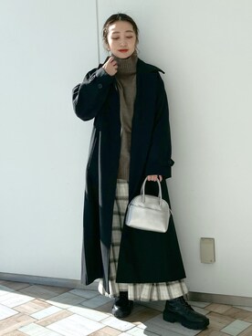 「チェック柄に恋してる」｜「アイテム（チェスターコート）」を使った、もっちさん（レディース・158cm）の冬コーディネート