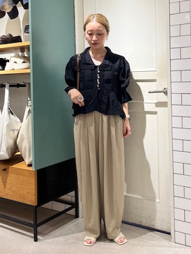 「LOWRYS FARM（ローリーズファーム）のフィブリルイージーコクーンパンツ 664956（その他パンツ、ベージュ系）」を使った、もっちさん（レディース・158cm）の夏コーディネート