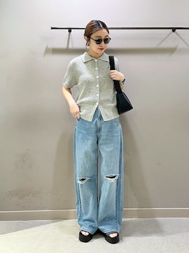 「LOWRYS FARM（ローリーズファーム）のワイドストレートデニムパンツ 252605（デニムパンツ、ブルー系）」を使った、もっちさん（レディース・158cm）の春コーディネート