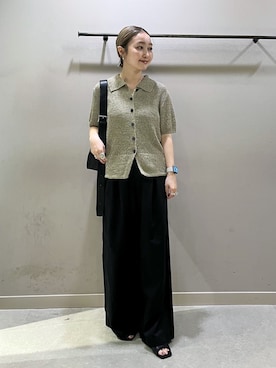 「LOWRYS FARM（ローリーズファーム）のメランジニットポロカーディガン５Ｓ　660506（Tシャツ/カットソー、ベージュ系）」を使った、もっちさん（レディース・158cm）の春コーディネート
