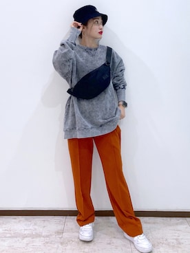 「PBLIM（ページボーイリム）のPAGEBOYLIM/ロゴ刺繍バケットハット2（ハット）」を使った、もっちさん（レディース・158cm）の秋コーディネート