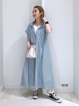 「デニムっていいよね」｜「アイテム（シャツワンピース）」を使った、もっちさん（レディース・158cm）の夏コーディネート