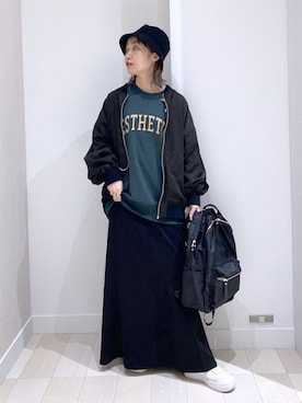 「春カラー」｜「アイテム（MA-1）」を使った、もっちさん（レディース・158cm）の春コーディネート