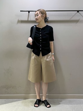 「LOWRYS FARM（ローリーズファーム）のチノタックハーフパンツ 637560（その他パンツ、ベージュ系）」を使った、もっちさん（レディース・158cm）の夏コーディネート