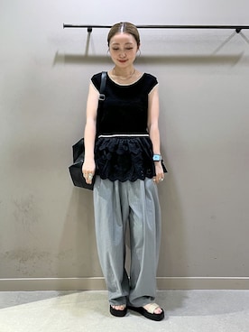 「LOWRYS FARM（ローリーズファーム）のイージーワイドコクーンパンツ 327286（その他パンツ、グレー系）」を使った、もっちさん（レディース・158cm）の春コーディネート
