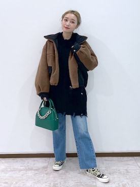 「ハイカット」｜「アイテム（ブルゾン）」を使った、もっちさん（レディース・158cm）の秋コーディネート