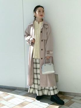 「チェック柄に恋してる」｜「アイテム（トレンチコート）」を使った、もっちさん（レディース・158cm）の冬コーディネート