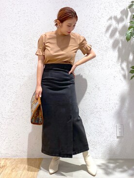 「アイテム（デニムスカート、グレー系）」を使った、kiyokaさん（レディース・155cm）の夏コーディネート