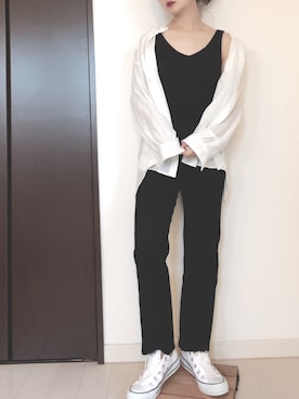 「ストレートパンツ」｜「アイテム（スリッポン）」を使った、コマじろうさん（レディース・149cm）の夏コーディネート